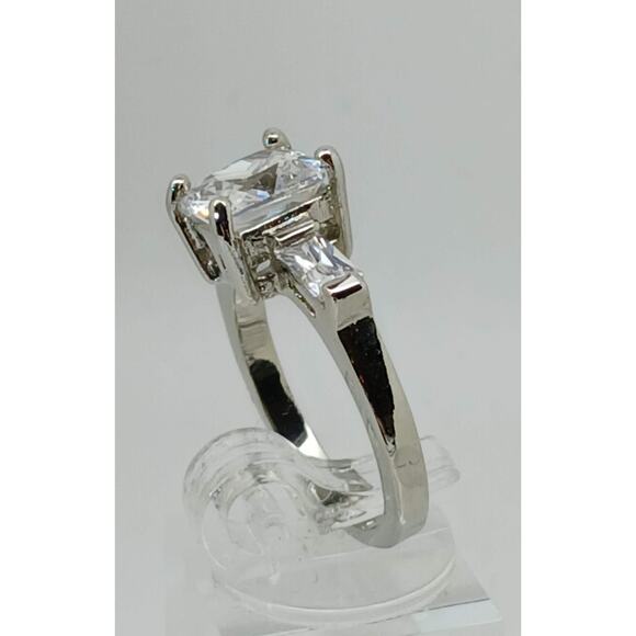 3.5 CT Vintage Princess Cut CZ Engagement Ring Silver Tone White Gold GP NOS - Picture 7 of 9